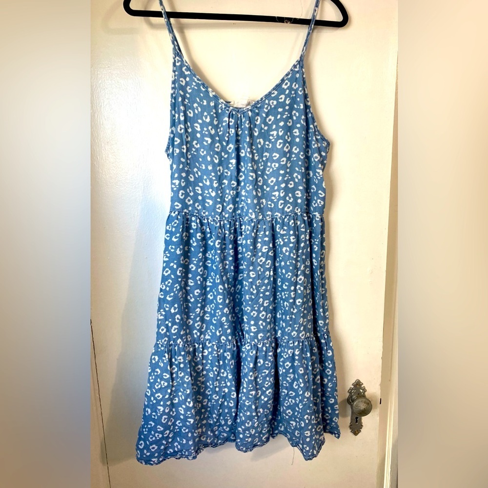 Tiered Denim Cheetah Print Midi Dress